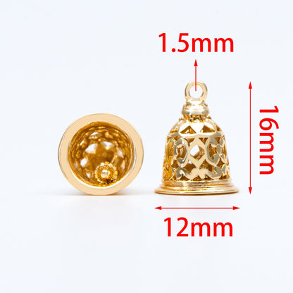 10pcs Gold Jingle Bell Charms, 18K Gold plated Brass, Christmas Bell Pendants 16x12mm (GB-834)
