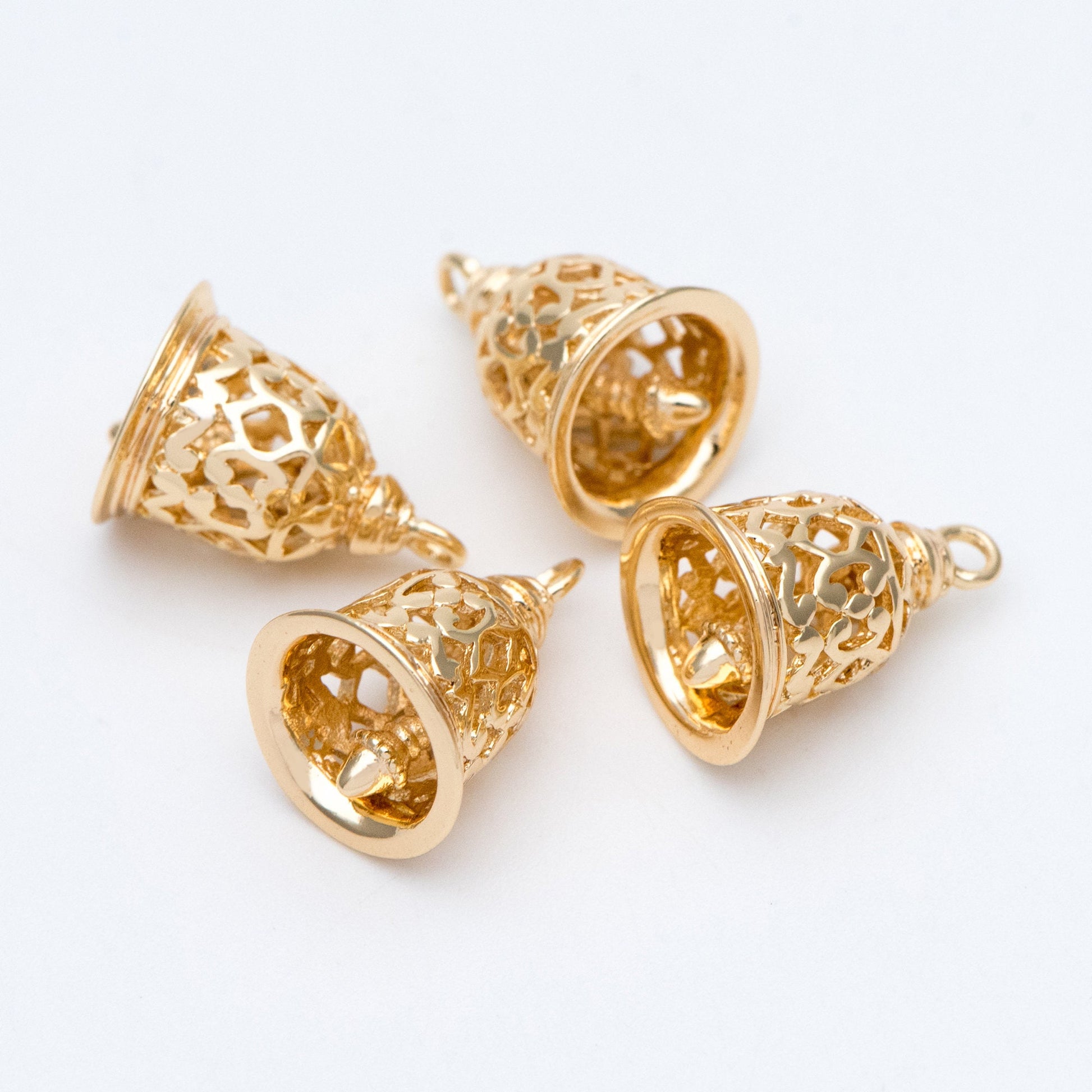 10pcs Gold Jingle Bell Charms, 18K Gold plated Brass, Christmas Bell Pendants 16x12mm (GB-834)