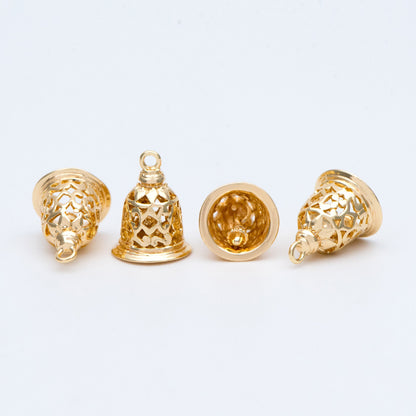 10pcs Gold Jingle Bell Charms, 18K Gold plated Brass, Christmas Bell Pendants 16x12mm (GB-834)