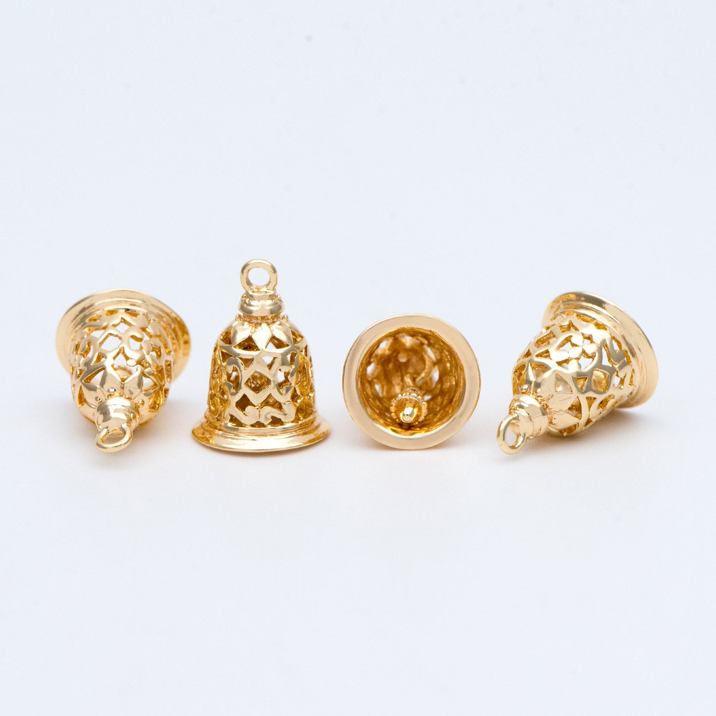 10pcs Gold Jingle Bell Charms, 18K Gold plated Brass, Christmas Bell Pendants 16x12mm (GB-834)