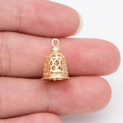 10pcs Gold Jingle Bell Charms, 18K Gold plated Brass, Christmas Bell Pendants 16x12mm (GB-834)