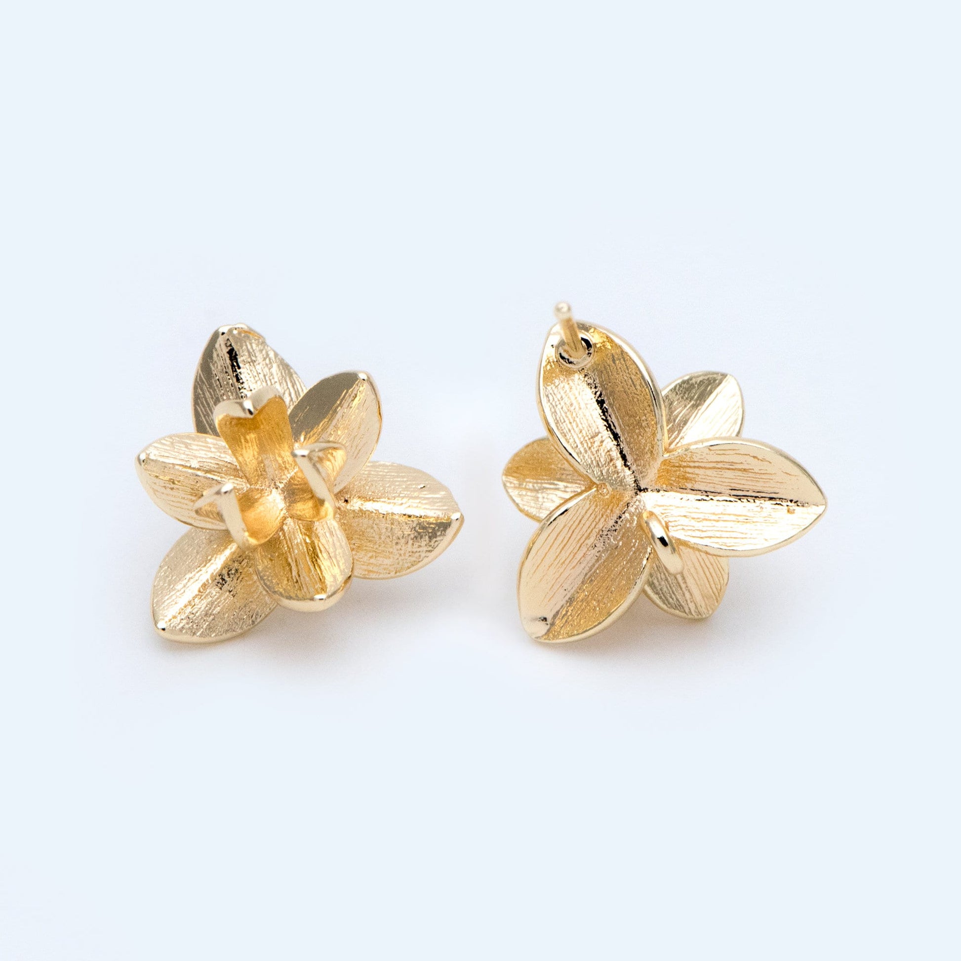 10pcs Gold/ Silver Tone Flower Ear Post with Loop, 15mm, 18K Gold/ Rhodium Plated Brass, Foral Stud Earrings (GB-984)