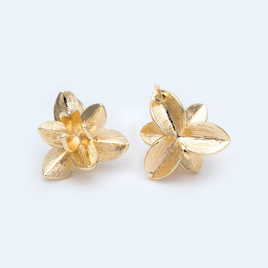 10pcs Gold/ Silver Tone Flower Ear Post with Loop, 15mm, 18K Gold/ Rhodium Plated Brass, Foral Stud Earrings (GB-984)