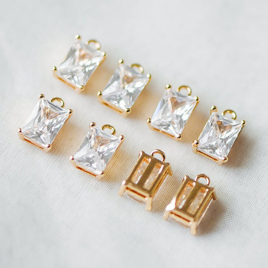 10pcs CZ Pave Gold Rectangle Charms 11x7mm, 18K Gold plated Brass Square Pendants (GB-1151-C)
