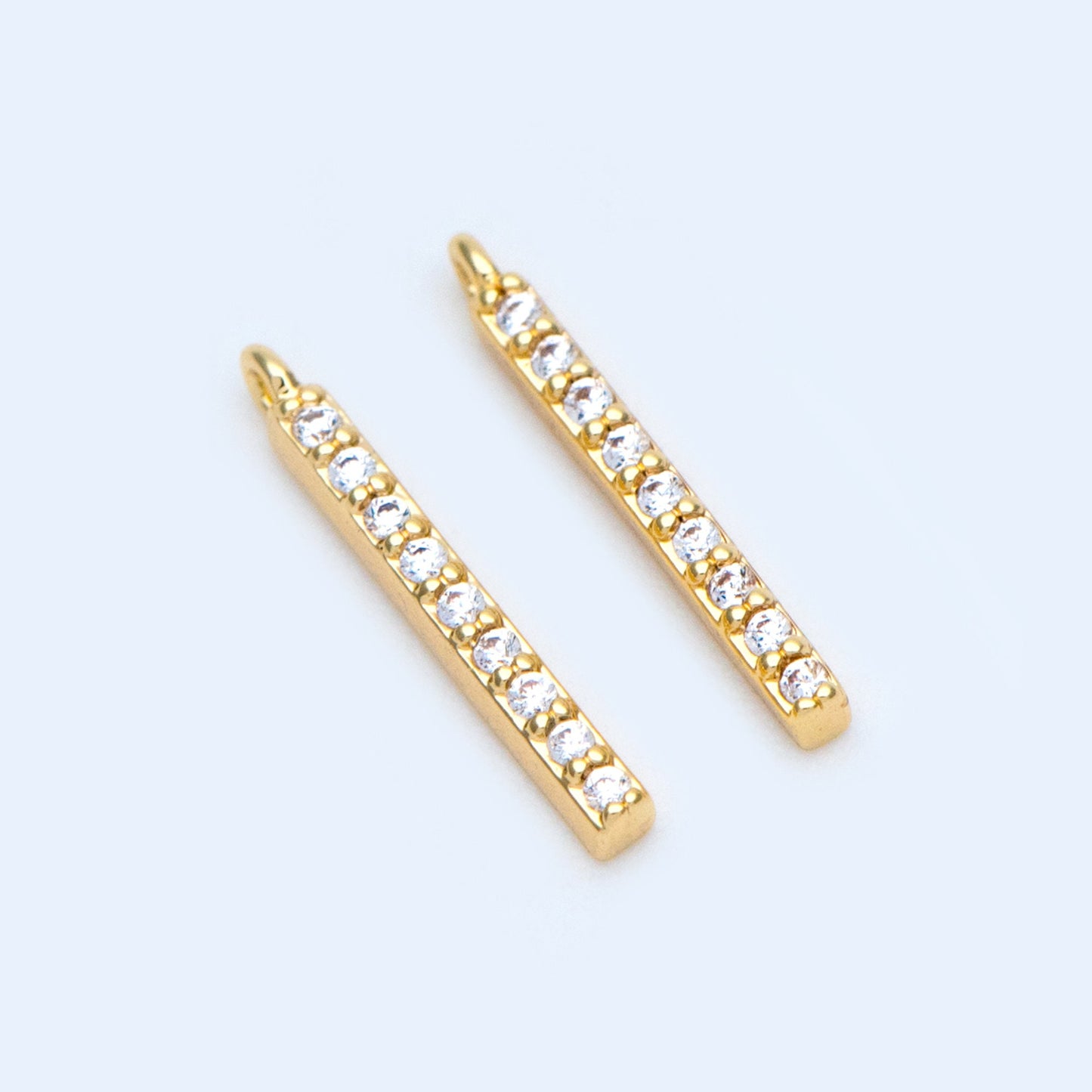 10pcs CZ Pave Gold/ Silver/ Rose Gold Bar Charms 13mm, Real Gold plated Brass, Cubic Zirconia Stick Charms (GB-996)