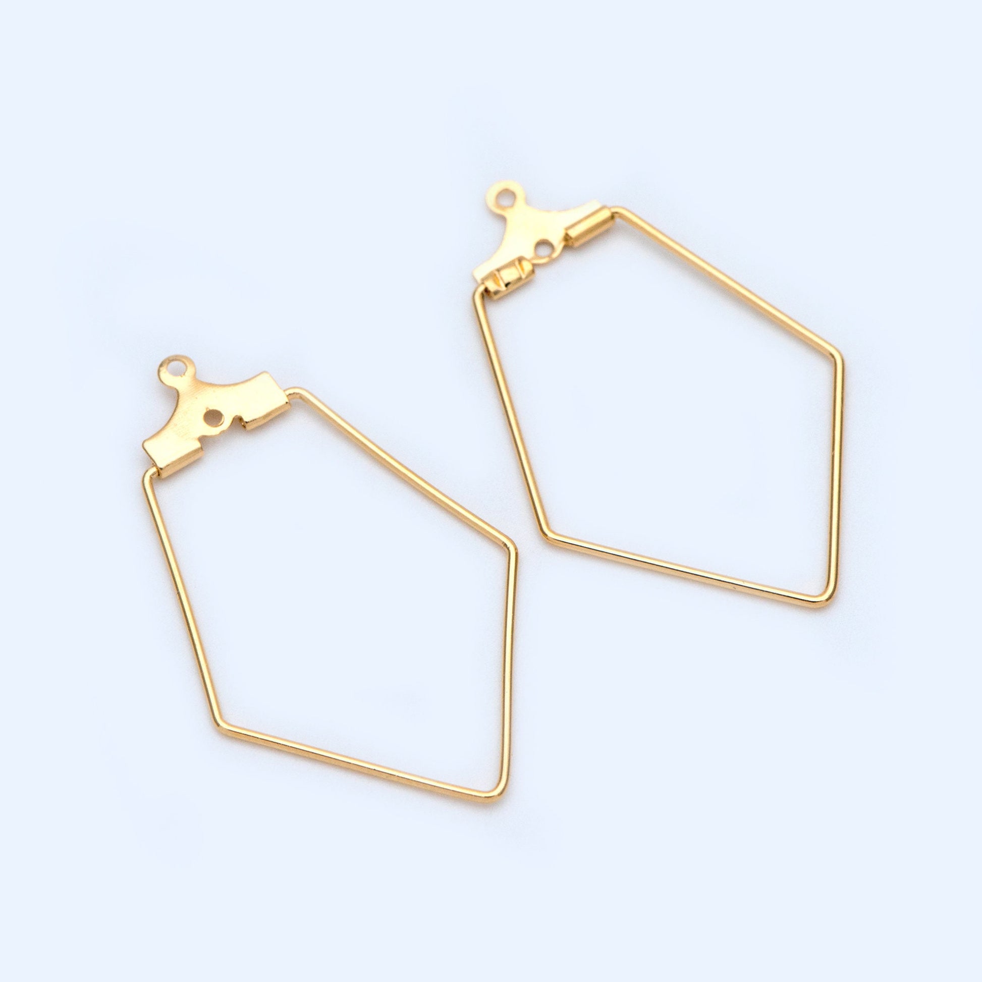 10pcs Gold/ Silver Rhombus Wire Pendants 36x21mm, 18K Gold/ Rhodium plated Brass, Drop Geometric Charms, Can Open to Thread Beads (GB-993-1)