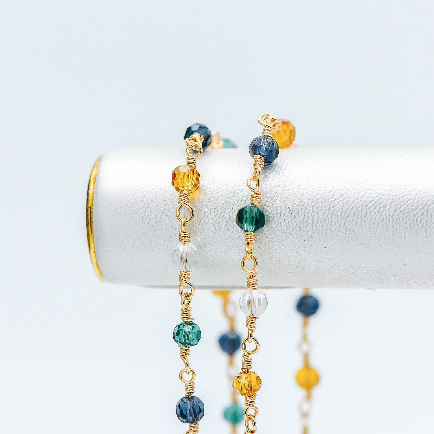 Glass Rondelle Bead Chain 3.5mm, 18K Gold plated on Brass Beaded Chains, Multi Colors Crystal (#LK-221-1)/ 1 Meter=3.3ft