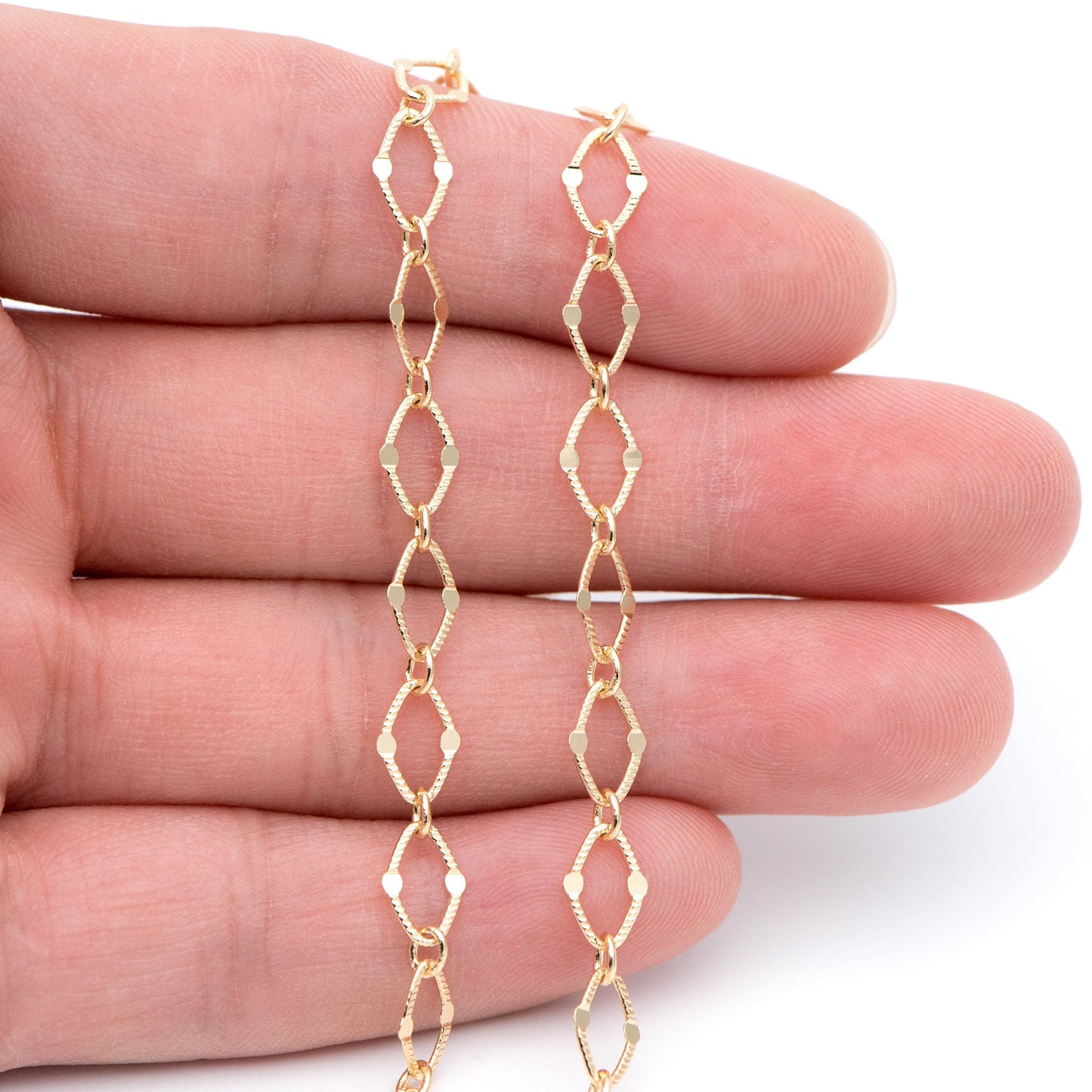 Gold plated Brass Specialty Chains, Link Size 5.5x8mm, Flat Oval Loop Chains (#LK-327)/ 1 Meter=3.3 ft