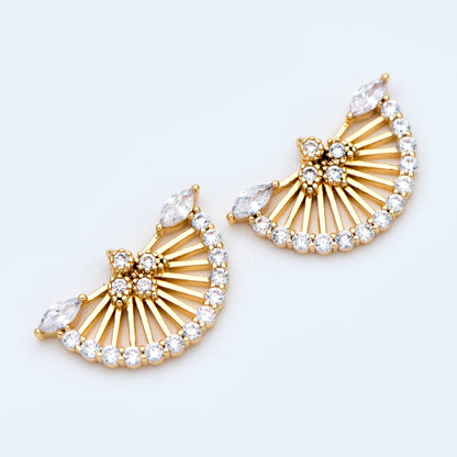 10pcs CZ Pave Gold Fan Shaped Charm 17x10mm, 18K Gold plated on Brass (GB-853)