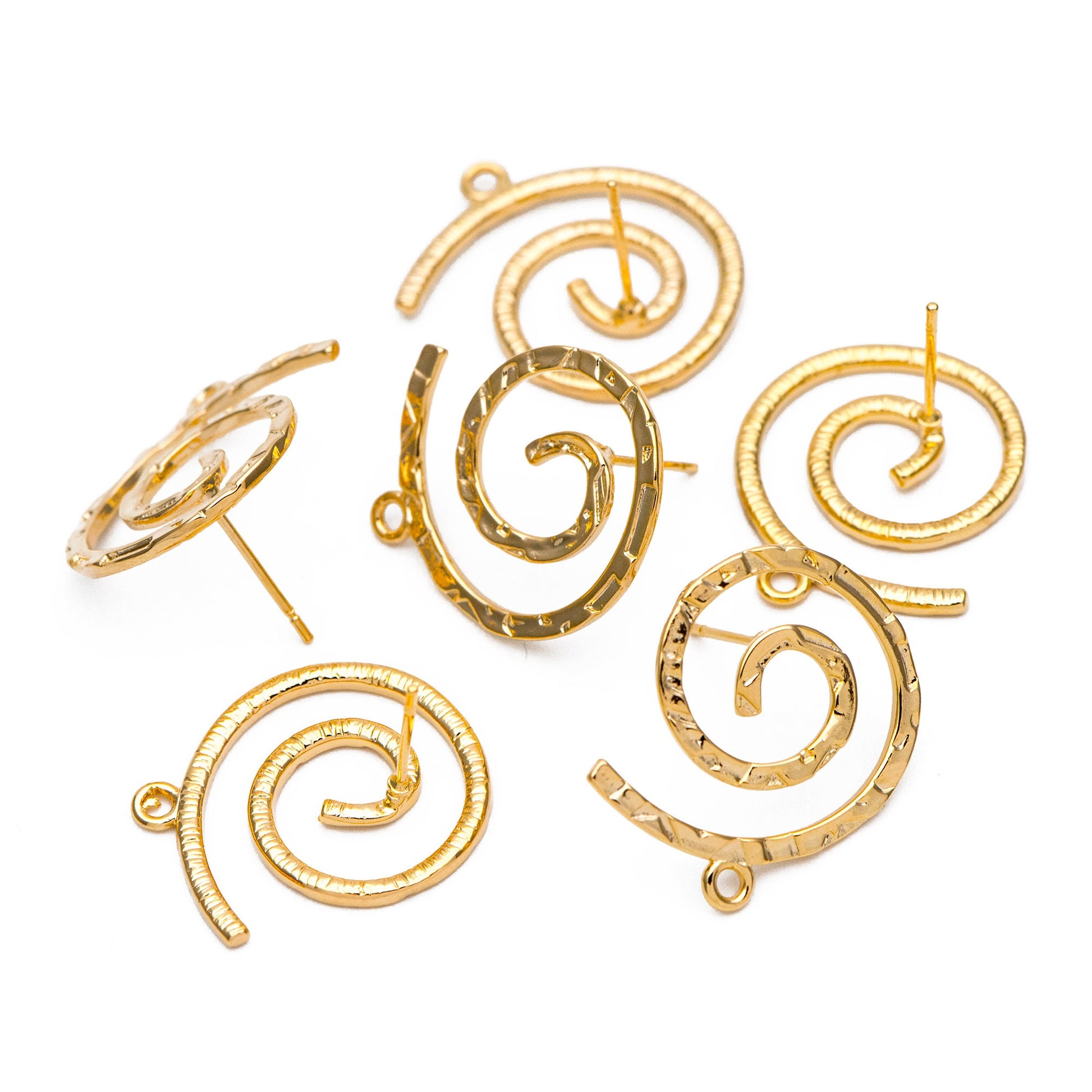 10pcs Gold Vortex Earring with Loop, 24mm, Geometric Stud Earring, DIY Earring Components Wholesale (GB-855)