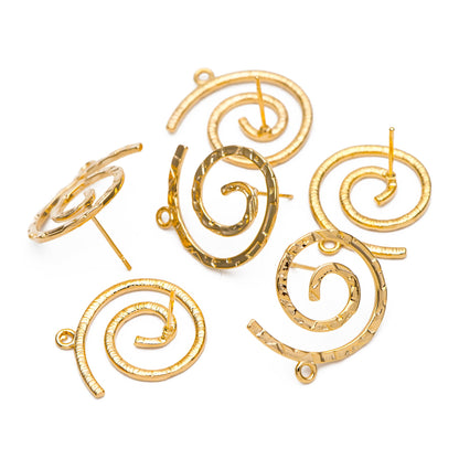 10pcs Gold Vortex Earring with Loop, 24mm, Geometric Stud Earring, DIY Earring Components Wholesale (GB-855)