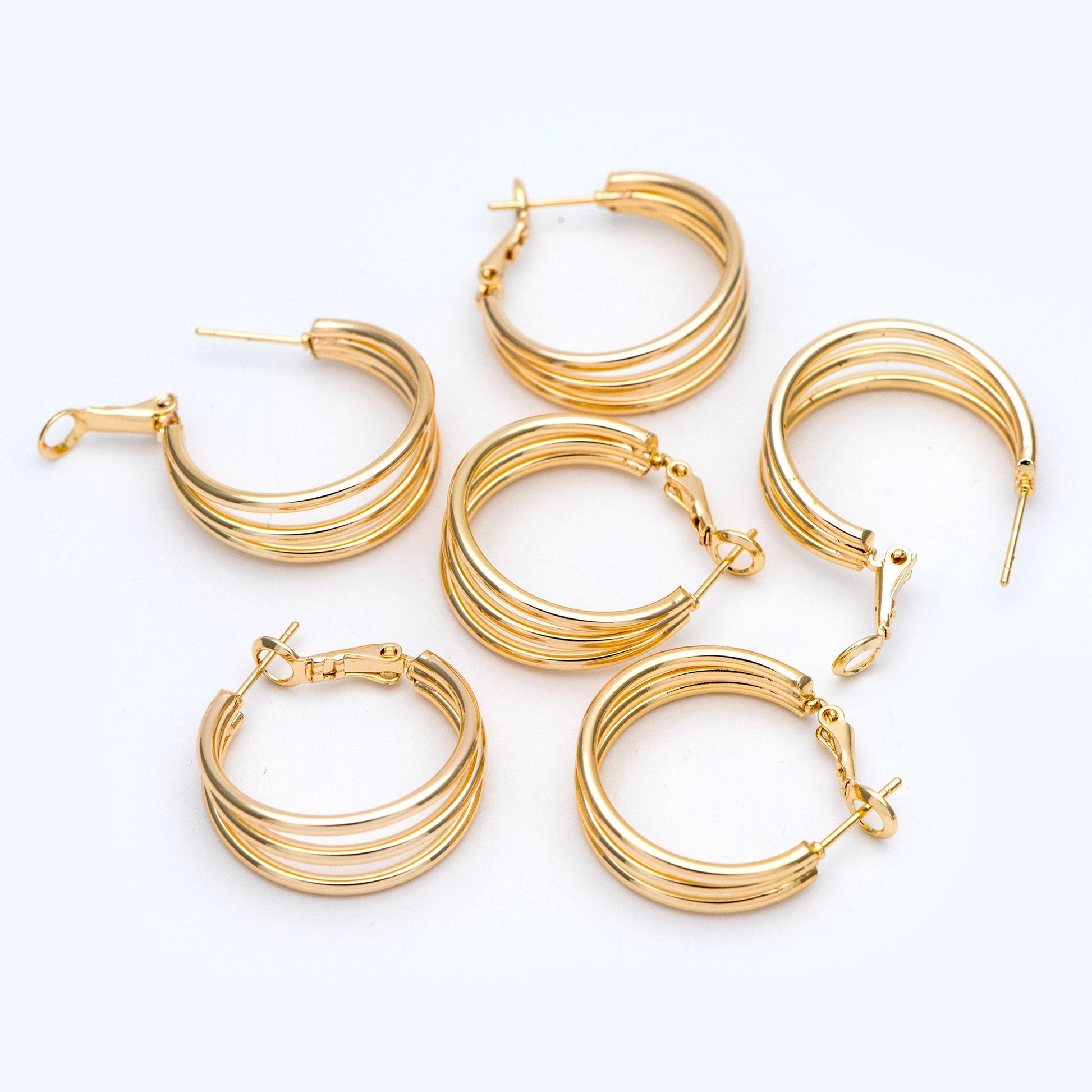 4pcs Gold Round Leverback Ear Hooks 25/30mm, 18K Gold plated Brass, Earring Hoop Components (GB-906)