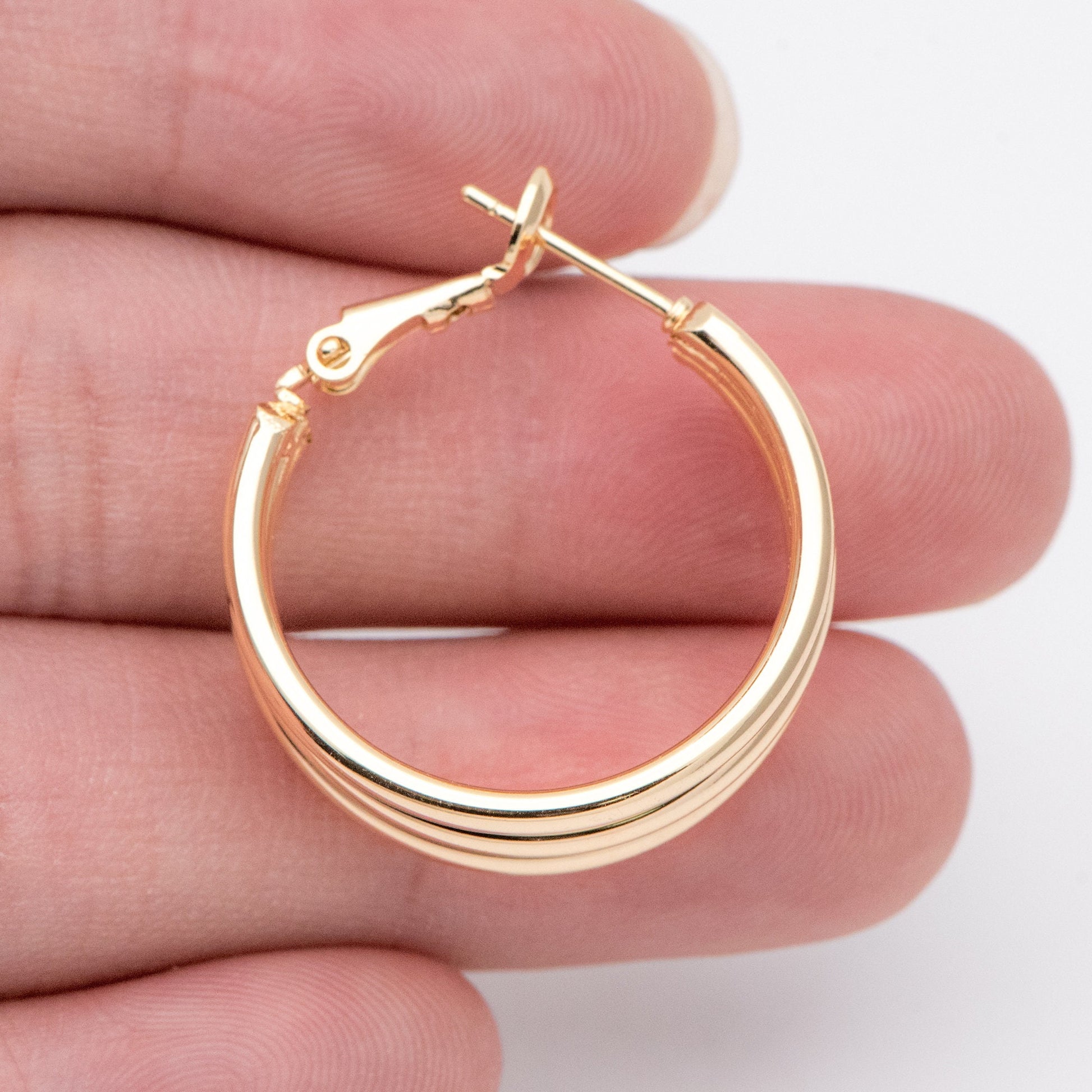 4pcs Gold Round Leverback Ear Hooks 25/30mm, 18K Gold plated Brass, Earring Hoop Components (GB-906)