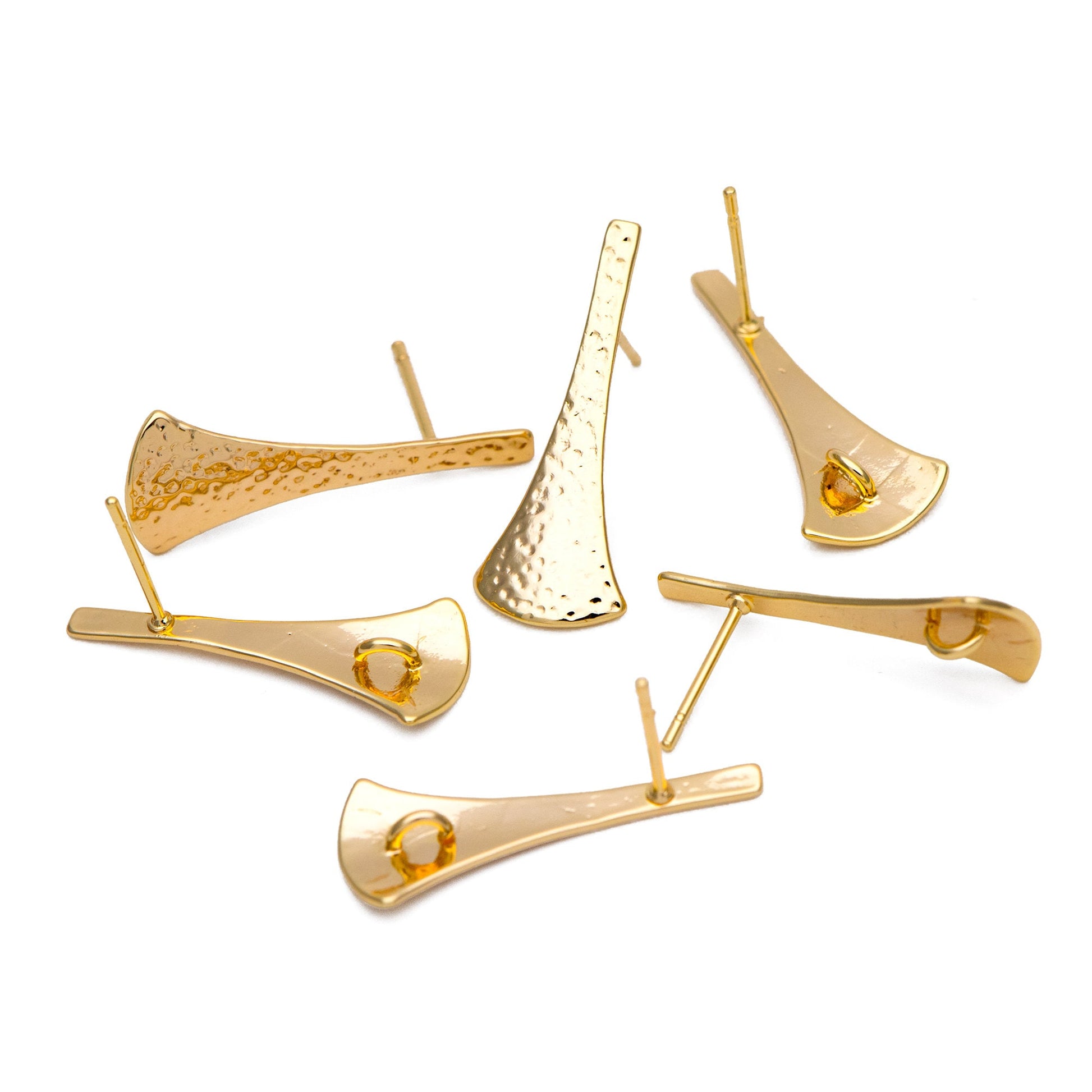 10pcs Hammered Bar Earring with Loop, 18K Gold plated Brass, Rustic Stud Earring Findings (GB-856)