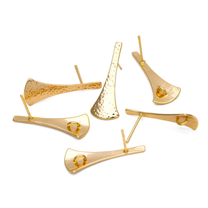 10pcs Hammered Bar Earring with Loop, 18K Gold plated Brass, Rustic Stud Earring Findings (GB-856)