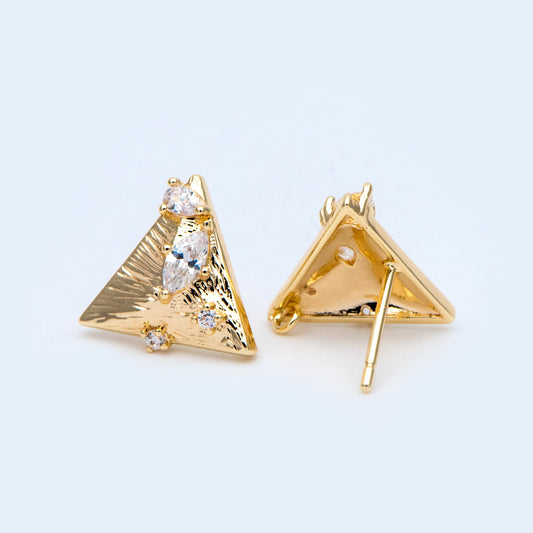 10pcs CZ Paved Triangle Earring Posts 12x13mm, 18K Gold Plated Brass, Triangle Stud Earrings (#GB-1024)