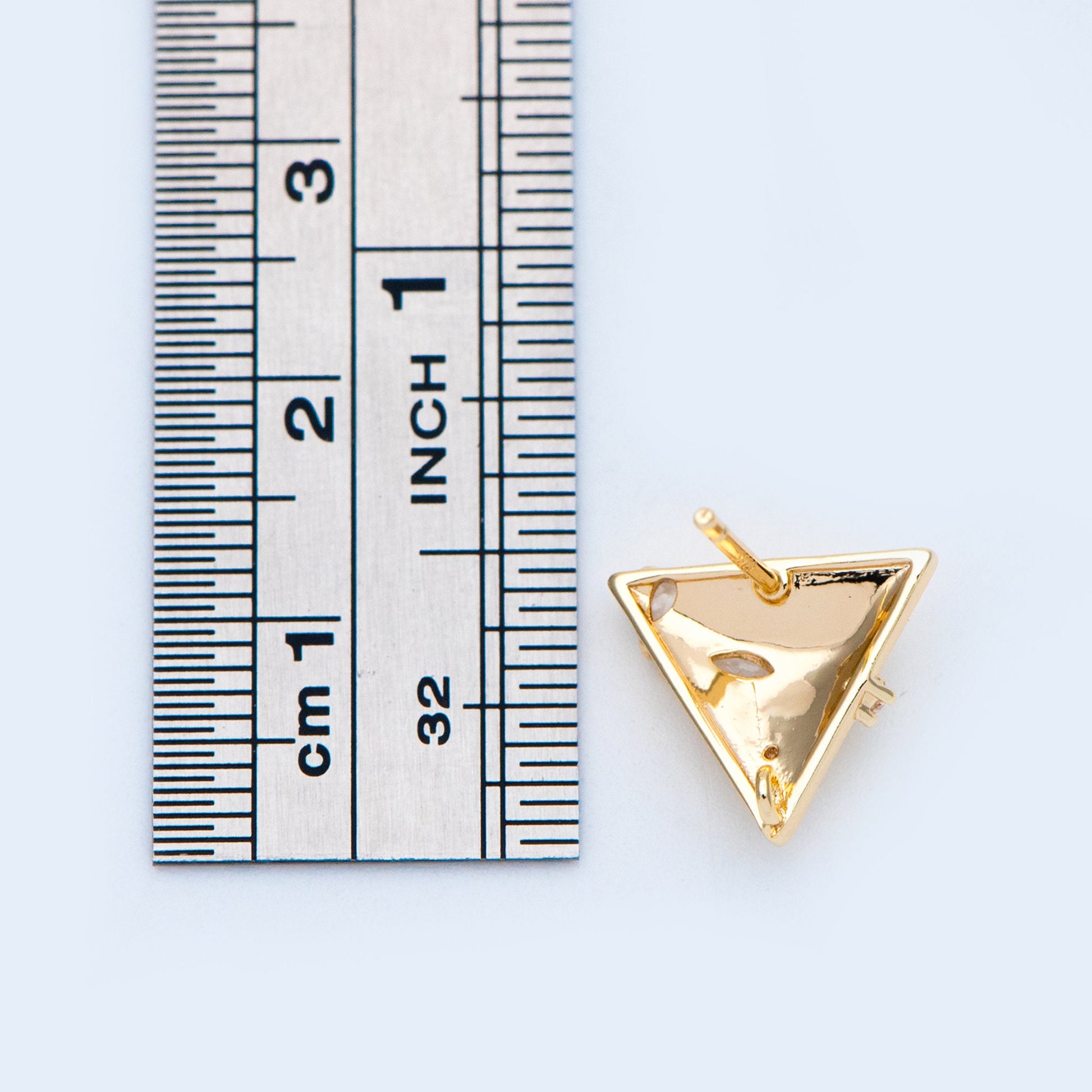 10pcs CZ Paved Triangle Earring Posts 12x13mm, 18K Gold Plated Brass, Triangle Stud Earrings (#GB-1024)
