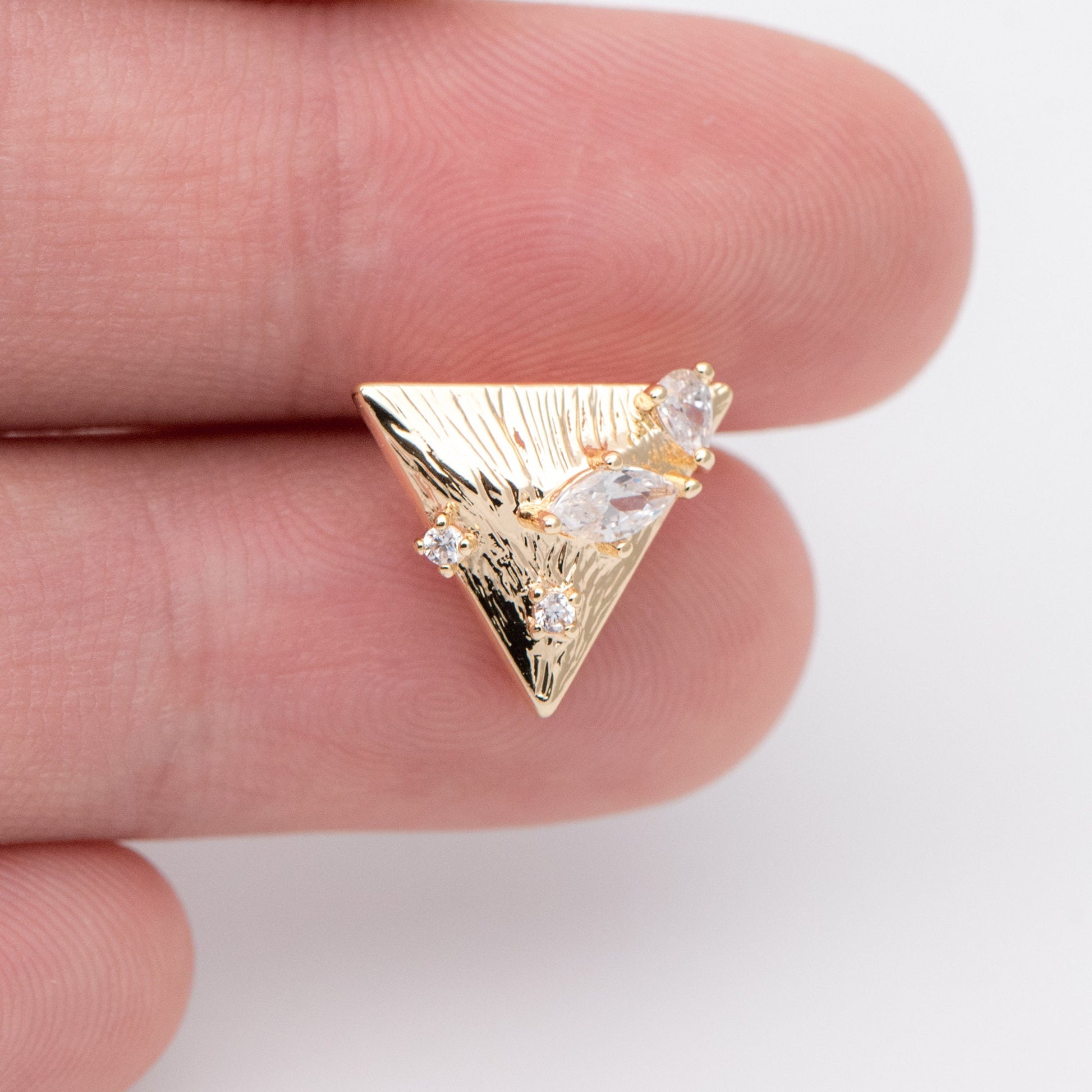 10pcs CZ Paved Triangle Earring Posts 12x13mm, 18K Gold Plated Brass, Triangle Stud Earrings (#GB-1024)