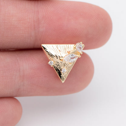 10pcs CZ Paved Triangle Earring Posts 12x13mm, 18K Gold Plated Brass, Triangle Stud Earrings (#GB-1024)