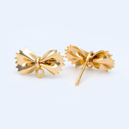 10pcs Gold plated Brass Bow Knot Ear Posts, Bowknot Stud Earrings (GB-1029)
