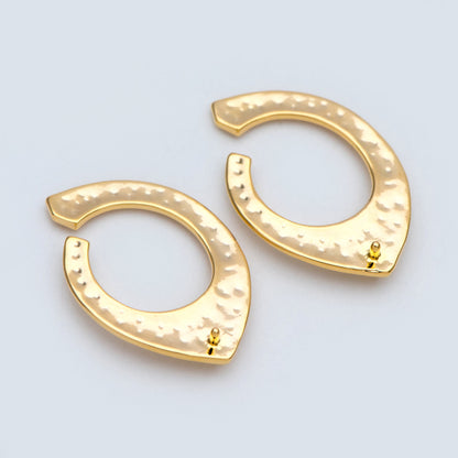 10pcs Gold plated Brass Hammered Charm Pendant 26x17mm, DIY Pearl Peg Mounts, Half Drilled Pearl Settings (GB-857)