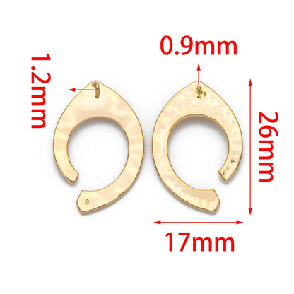 10pcs Gold plated Brass Hammered Charm Pendant 26x17mm, DIY Pearl Peg Mounts, Half Drilled Pearl Settings (GB-857)