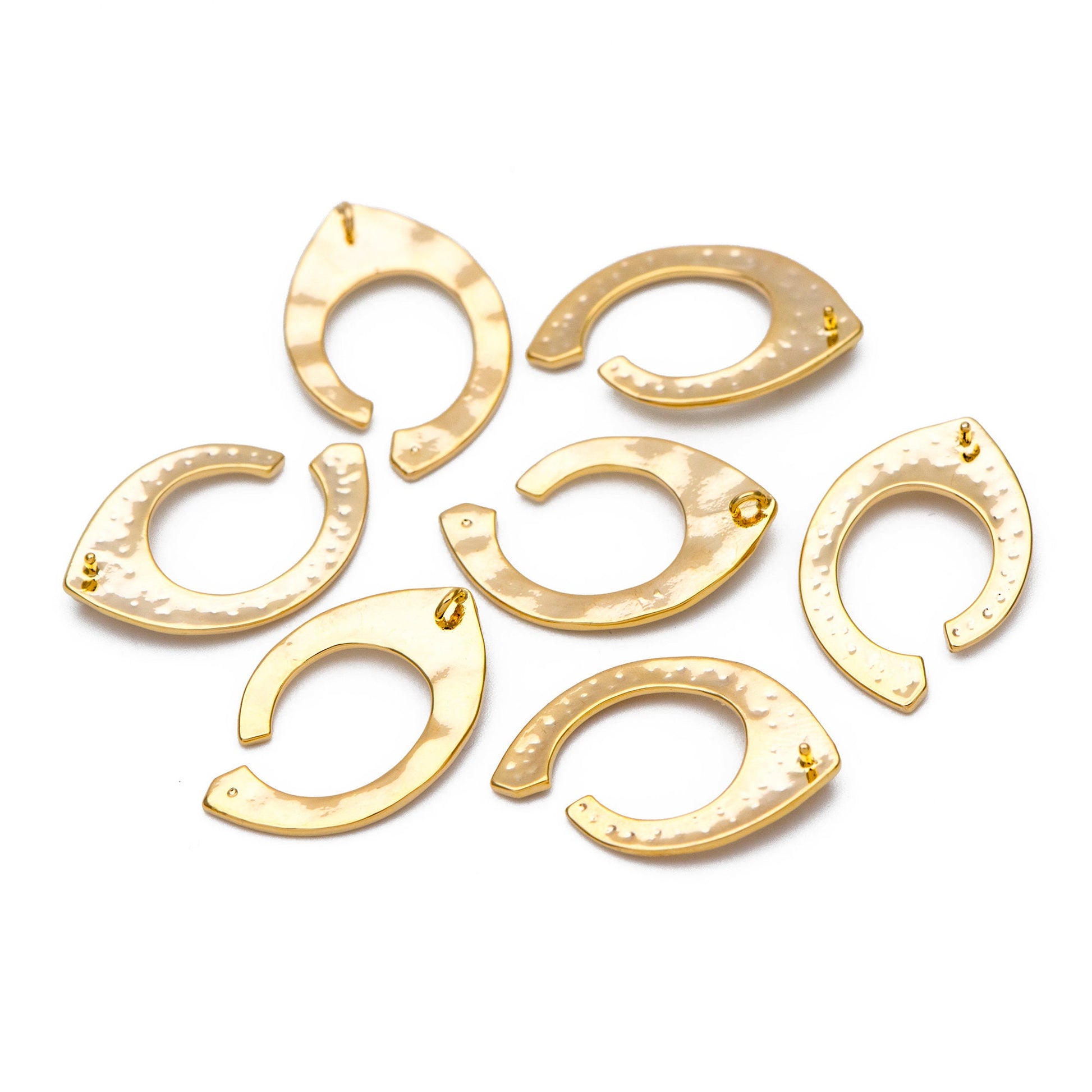 10pcs Gold plated Brass Hammered Charm Pendant 26x17mm, DIY Pearl Peg Mounts, Half Drilled Pearl Settings (GB-857)