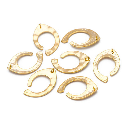 10pcs Gold plated Brass Hammered Charm Pendant 26x17mm, DIY Pearl Peg Mounts, Half Drilled Pearl Settings (GB-857)