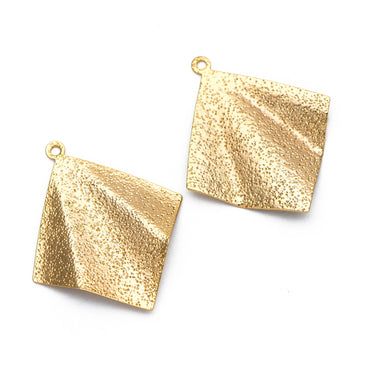 10pcs Gold Square Disc Charms 32x27mm, Gold plated Brass Geometric Rhombus Pendants (GB-265-H)