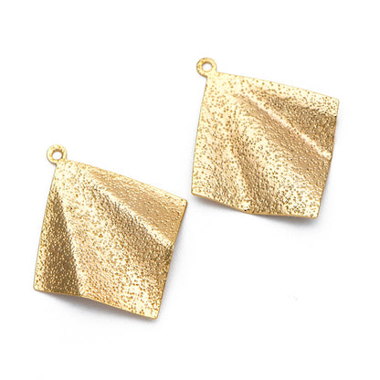 10pcs Gold Square Disc Charms 32x27mm, Gold plated Brass Geometric Rhombus Pendants (GB-265-H)