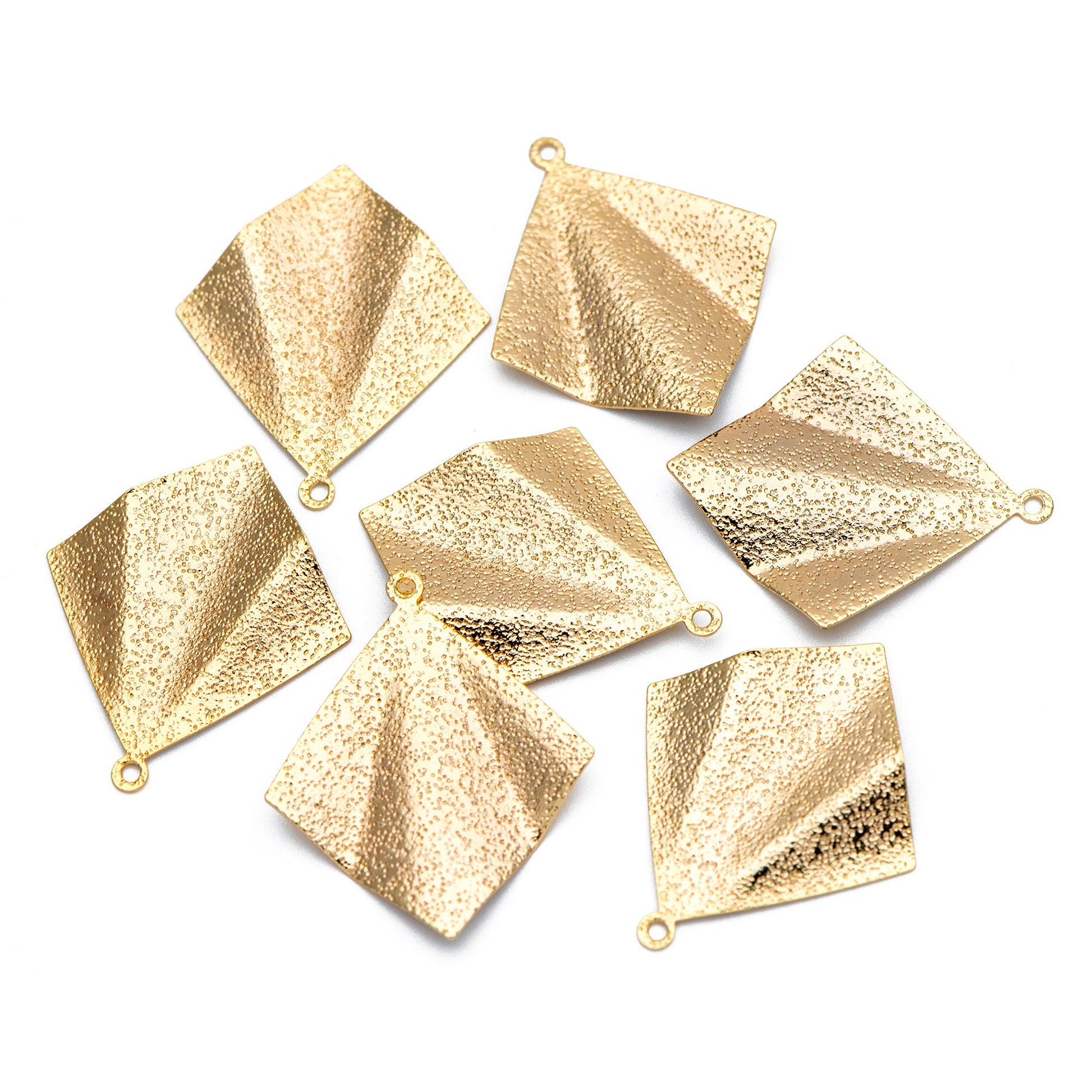 10pcs Gold Square Disc Charms 32x27mm, Gold plated Brass Geometric Rhombus Pendants (GB-265-H)