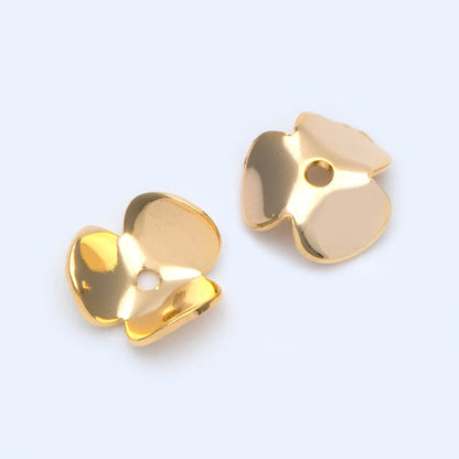 10pcs Flower Bead Caps 9mm, Real Gold plated Brass, Floral Spacer Beads (GB-1032)