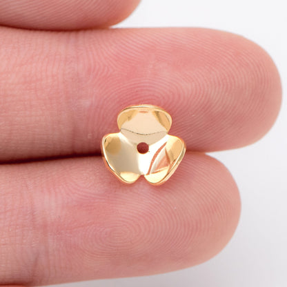 10pcs Flower Bead Caps 9mm, Real Gold plated Brass, Floral Spacer Beads (GB-1032)