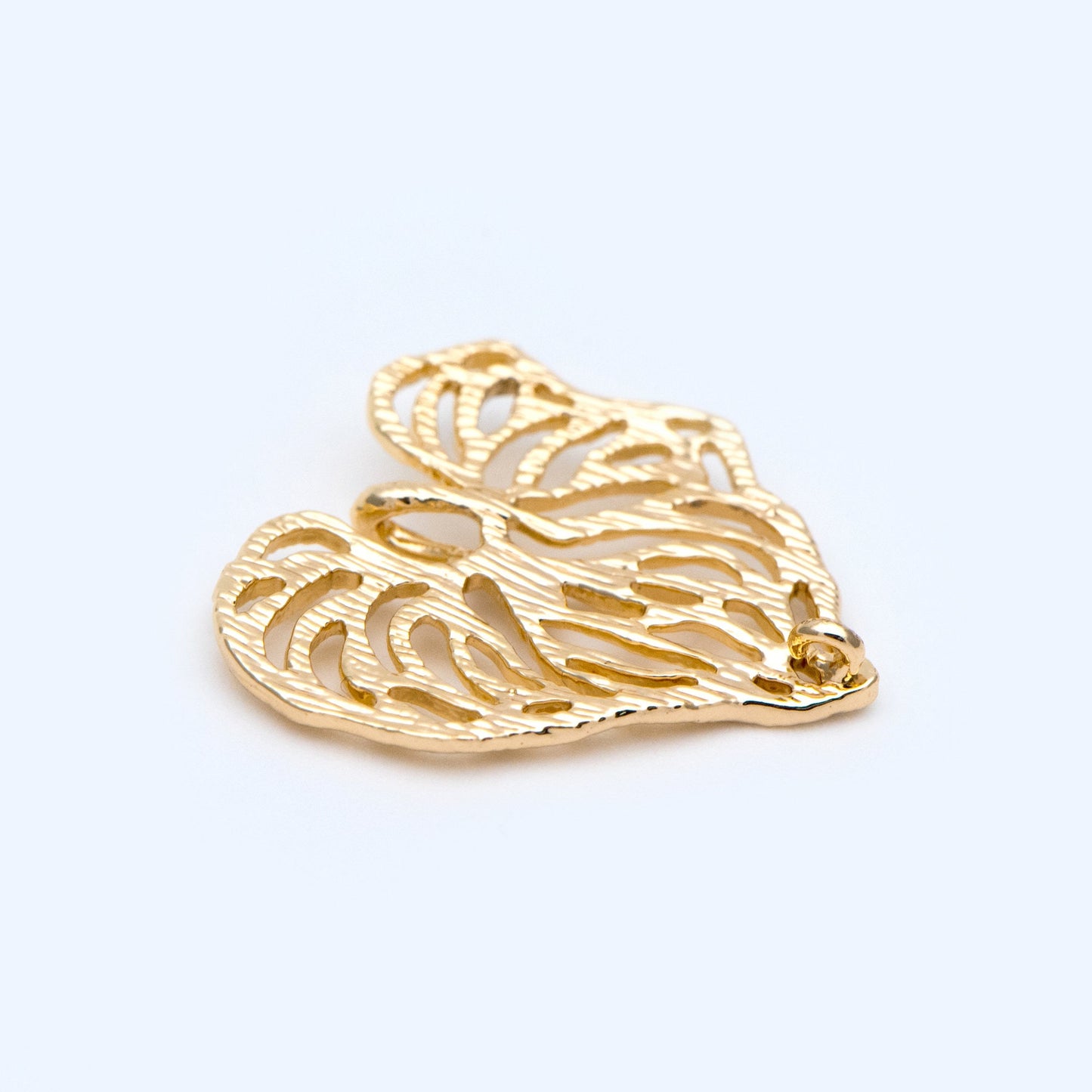 10pcs Gold Heart Leaf Pendants 20x19mm, 18K Gold plated Brass Connectors, Filigree Hollow Leaf Charms (GB-4391-I)