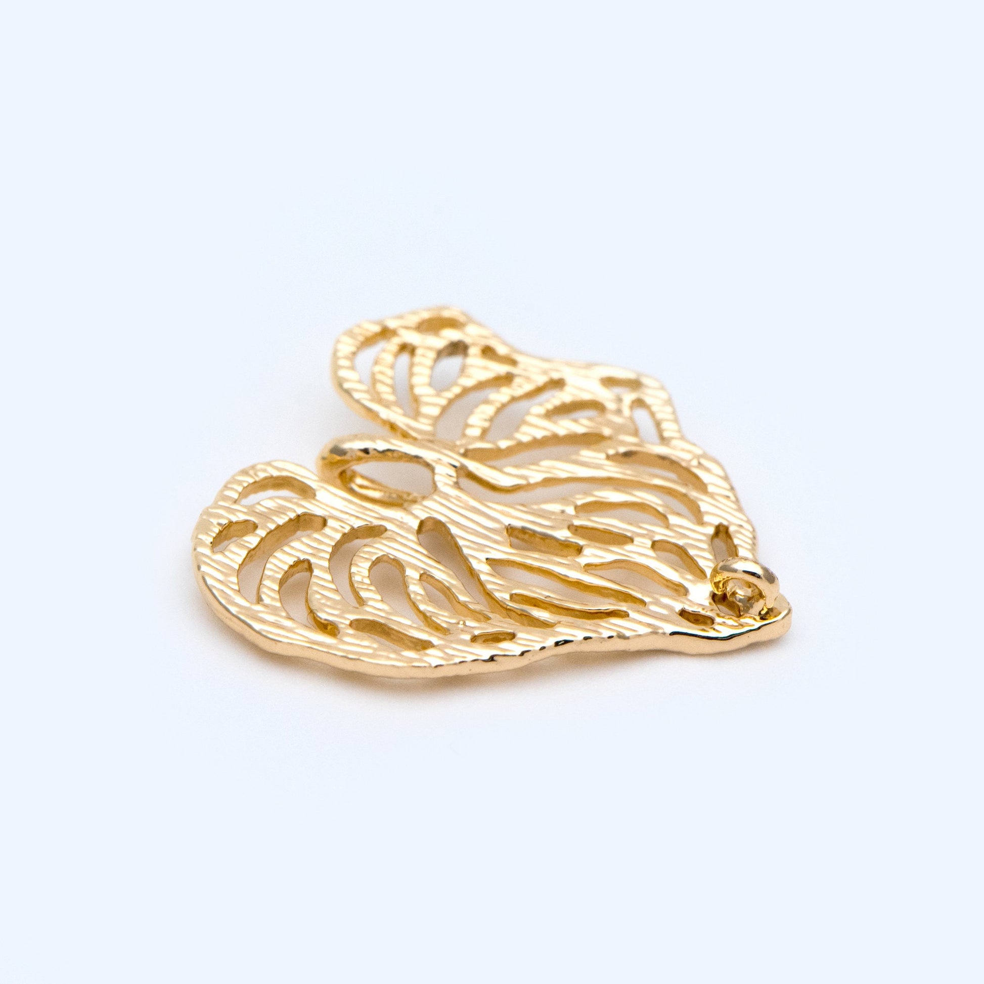 10pcs Gold Heart Leaf Pendants 20x19mm, 18K Gold plated Brass Connectors, Filigree Hollow Leaf Charms (GB-4391-I)