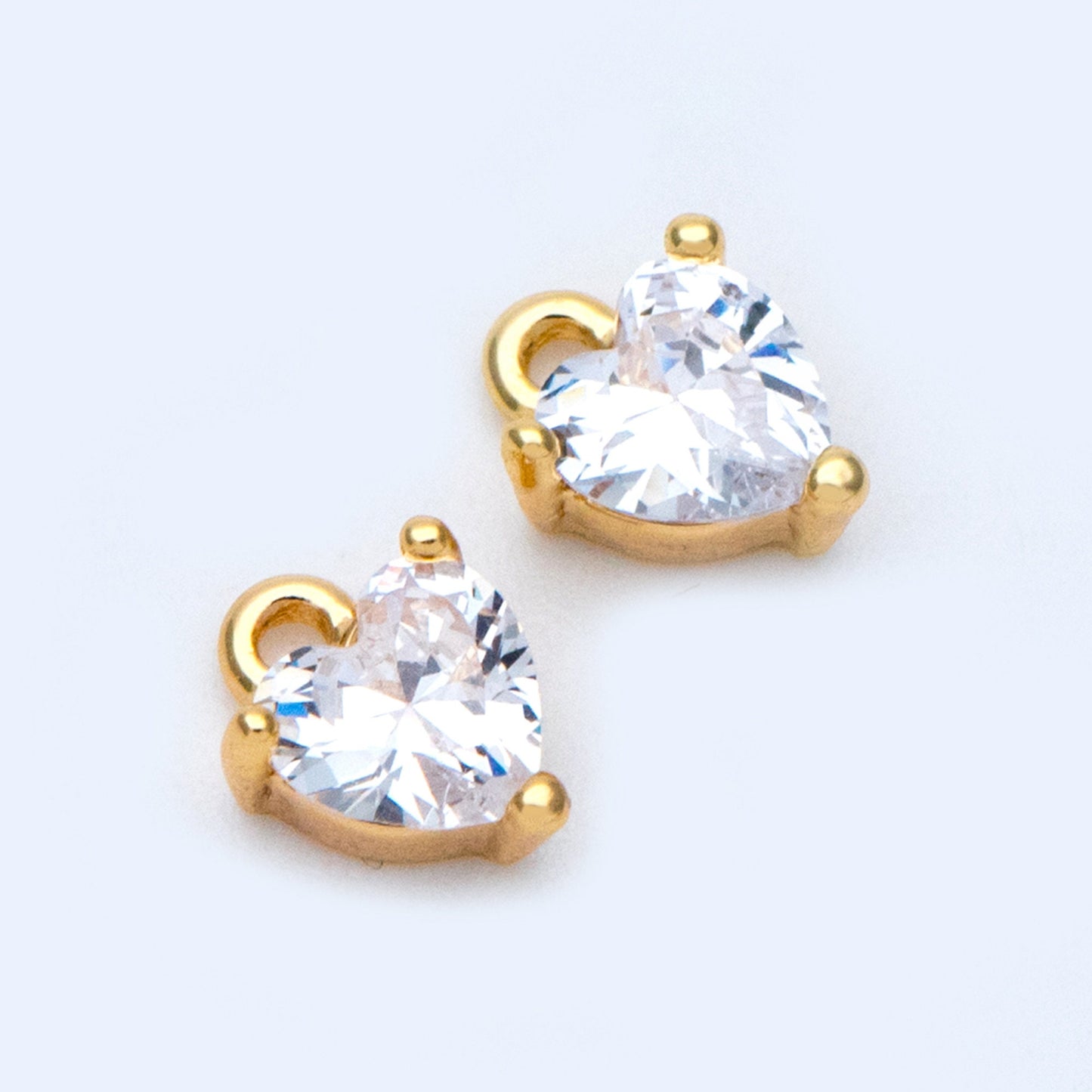 4pcs CZ pave Gold/ Silver tone Heart Charms 8x6mm, Gold/ Rhodium Plated Brass Heart Pendants (GB-2782-A)