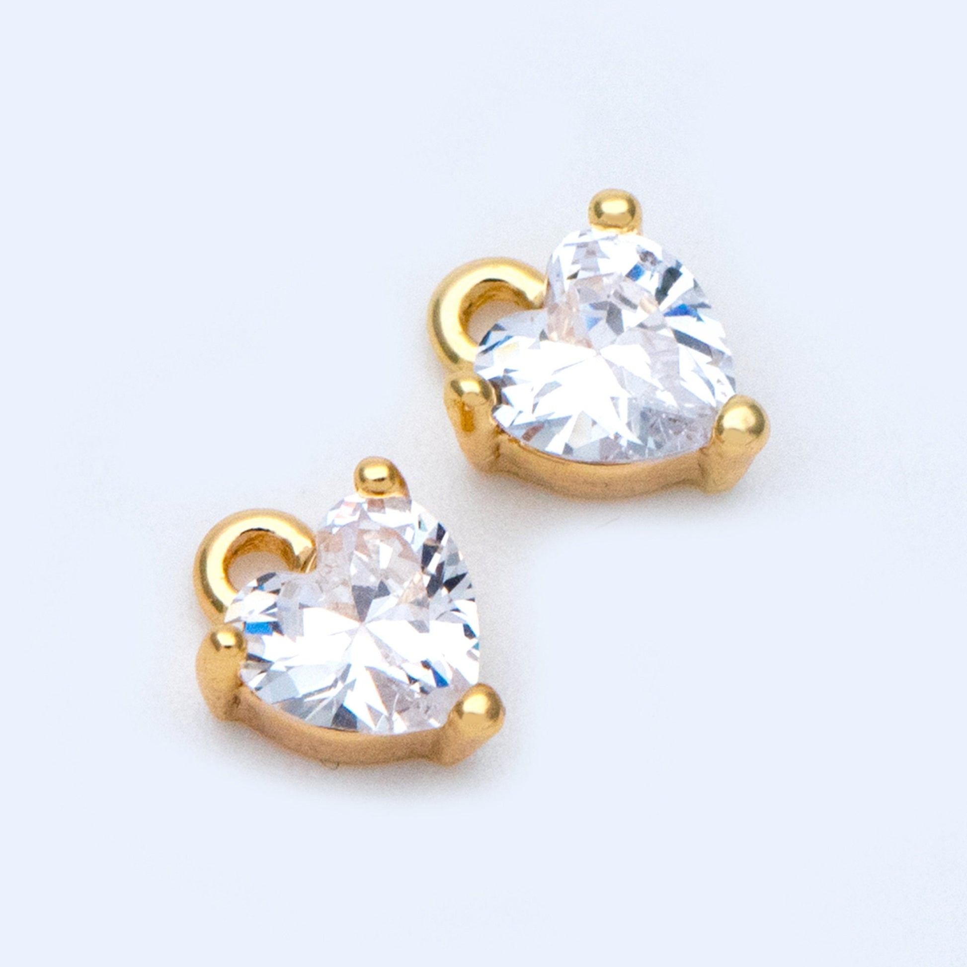 4pcs CZ pave Gold/ Silver tone Heart Charms 8x6mm, Gold/ Rhodium Plated Brass Heart Pendants (GB-2782-A)