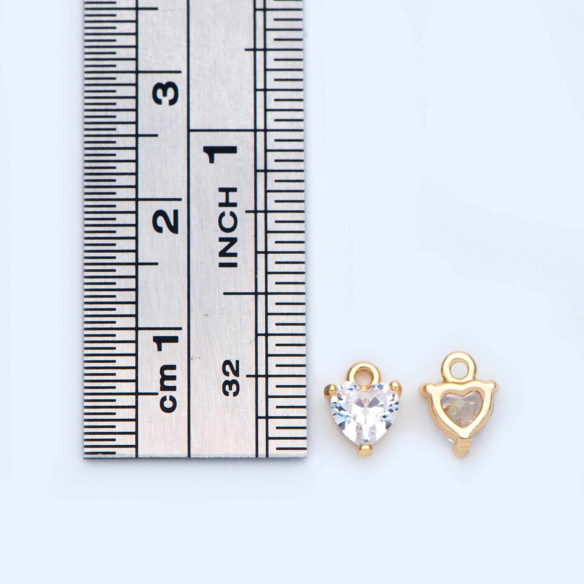 4pcs CZ pave Gold/ Silver tone Heart Charms 8x6mm, Gold/ Rhodium Plated Brass Heart Pendants (GB-2782-A)