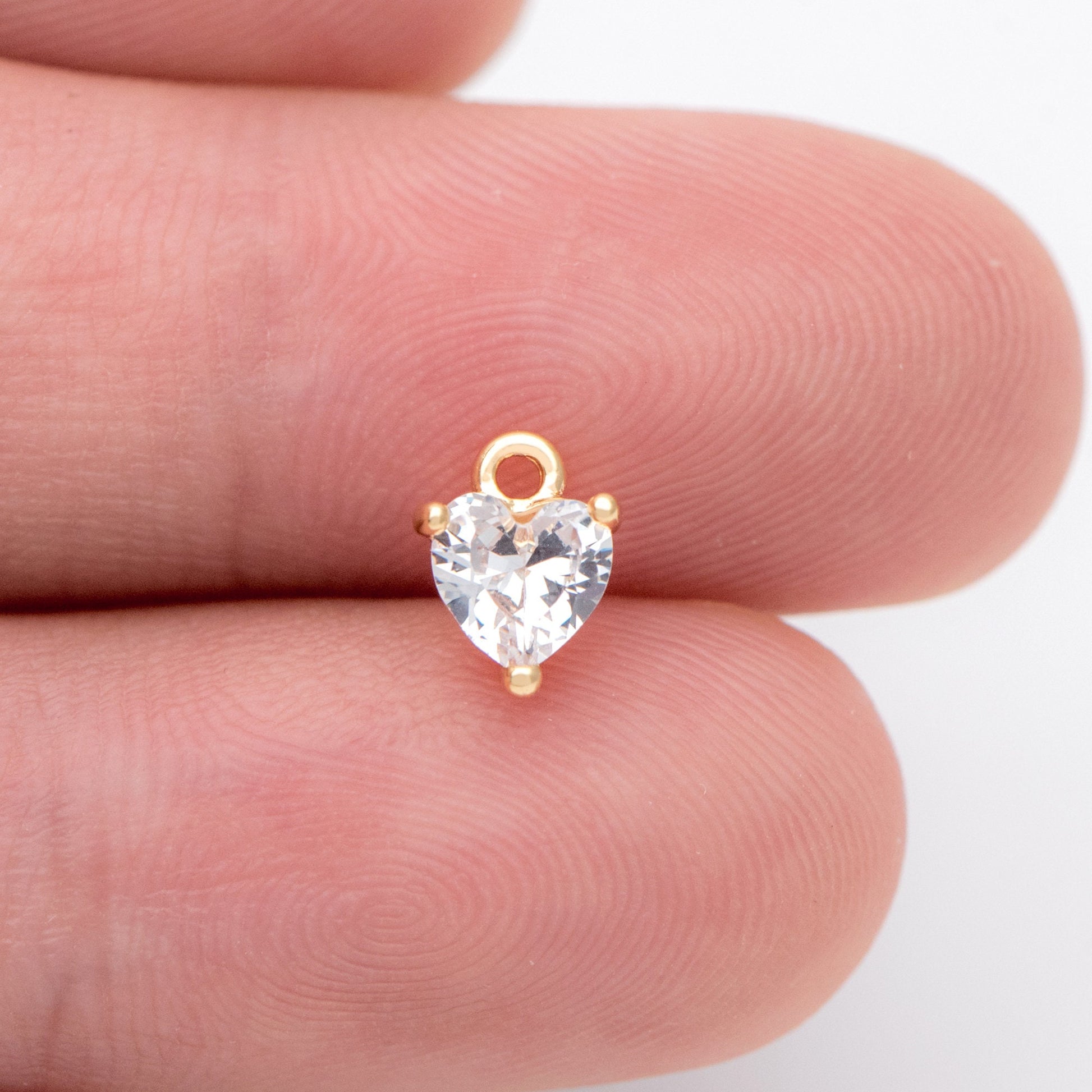 4pcs CZ pave Gold/ Silver tone Heart Charms 8x6mm, Gold/ Rhodium Plated Brass Heart Pendants (GB-2782-A)