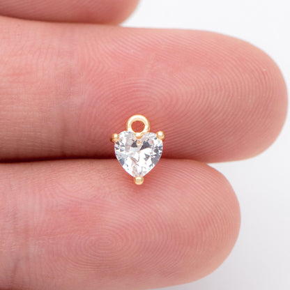 4pcs CZ pave Gold/ Silver tone Heart Charms 8x6mm, Gold/ Rhodium Plated Brass Heart Pendants (GB-2782-A)