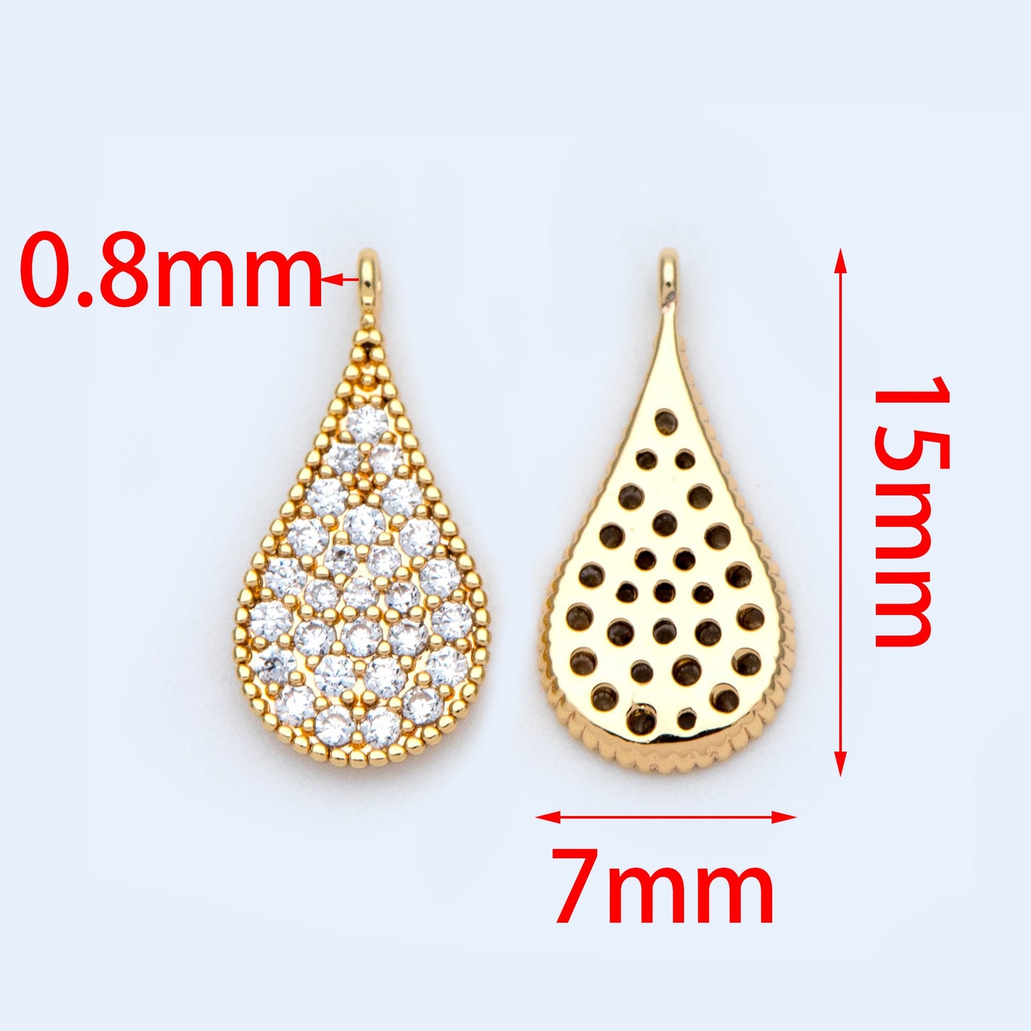 4pcs CZ Pave Gold Teardrop Charms 15x7mm, 18K Gold plated Brass Drop Pendants (GB-160-C)