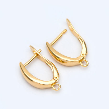 10pcs Gold/ Silver Tone Leverback Ear Hooks 21x12mm, Real Gold/ rhodium plated Brass, Earring Hooks with Loop (GB-848-B)