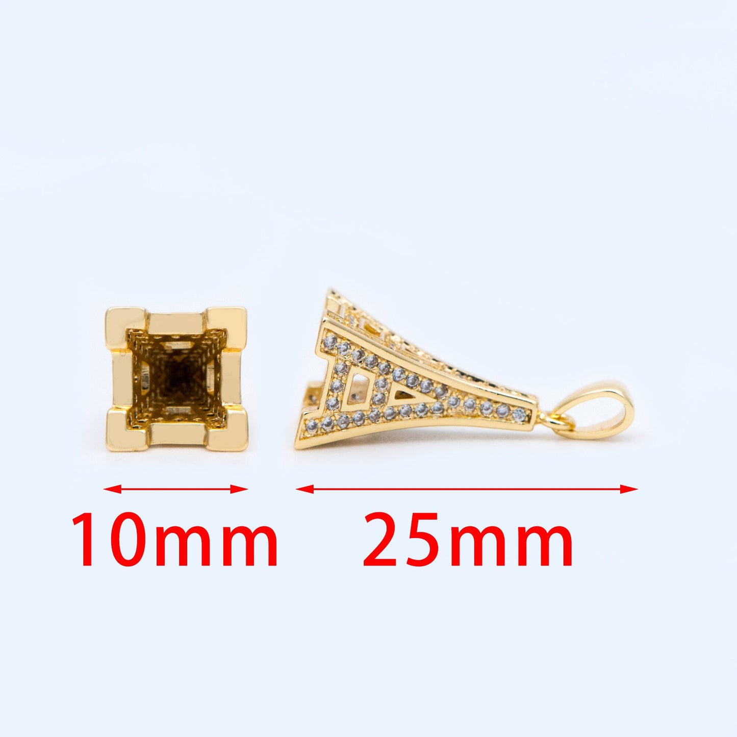 4pcs Gold plated Brass Eiffel Tower Charms 25x10mm, CZ Pave Mini Eiffel Tower Pendants (GB-1034)