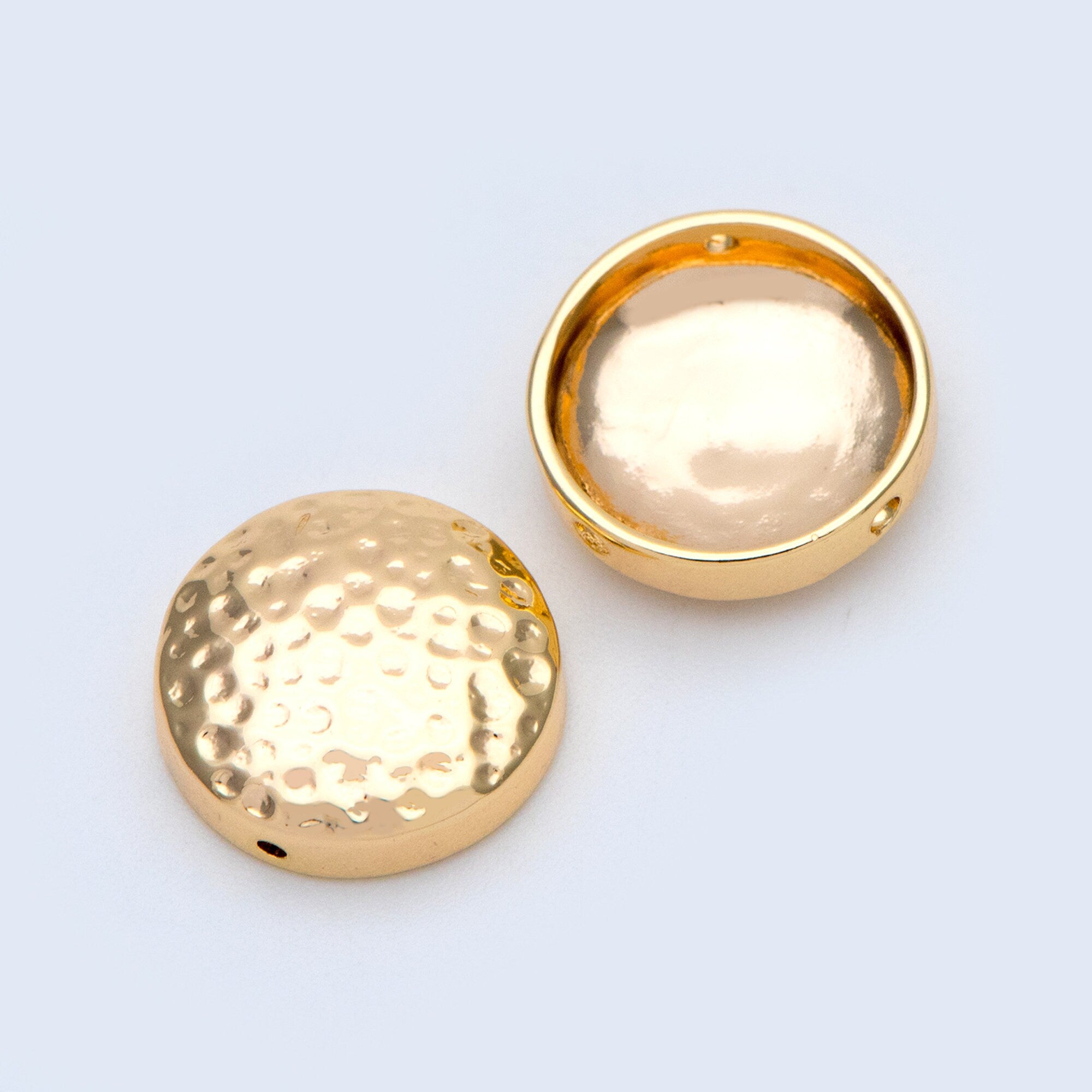 10pcs Gold plated Brass Cabochon Charms 14mm, Hammered Connectors with 3 Holes (GB-1047)