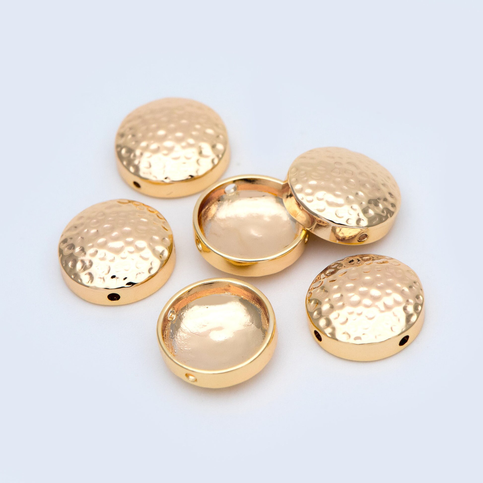 10pcs Gold plated Brass Cabochon Charms 14mm, Hammered Connectors with 3 Holes (GB-1047)