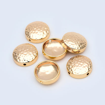 10pcs Gold plated Brass Cabochon Charms 14mm, Hammered Connectors with 3 Holes (GB-1047)