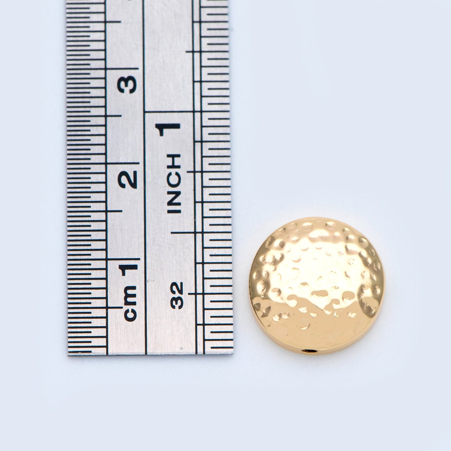 10pcs Gold plated Brass Cabochon Charms 14mm, Hammered Connectors with 3 Holes (GB-1047)