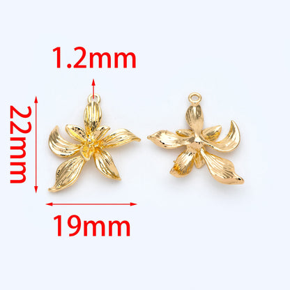 10pcs Gold plated Brass Flower Charm Pendants 22x19mm (GB-214-F)