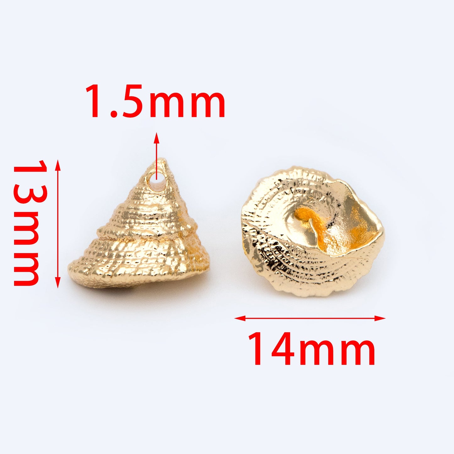 10pcs Gold Seashell Charms 13x14mm, 18K Gold plated Brass, 3D Shell Dangle Pendants (GB-2680-F)
