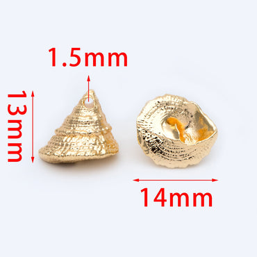 10pcs Gold Seashell Charms 13x14mm, 18K Gold plated Brass, 3D Shell Dangle Pendants (GB-2680-F)